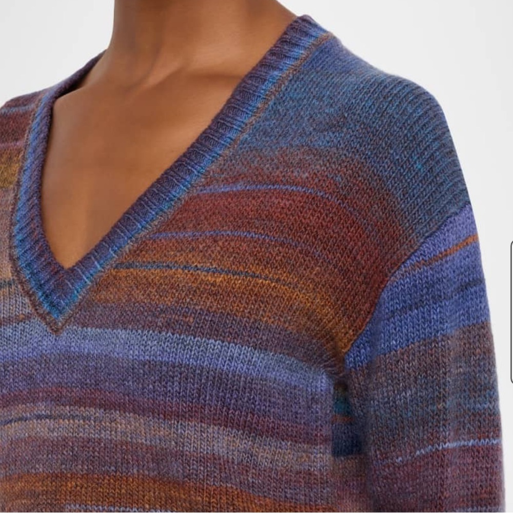 Veronica Beard Diora Stripe V-Neck Sweater in Ocean Multi - Picture 5 of 5